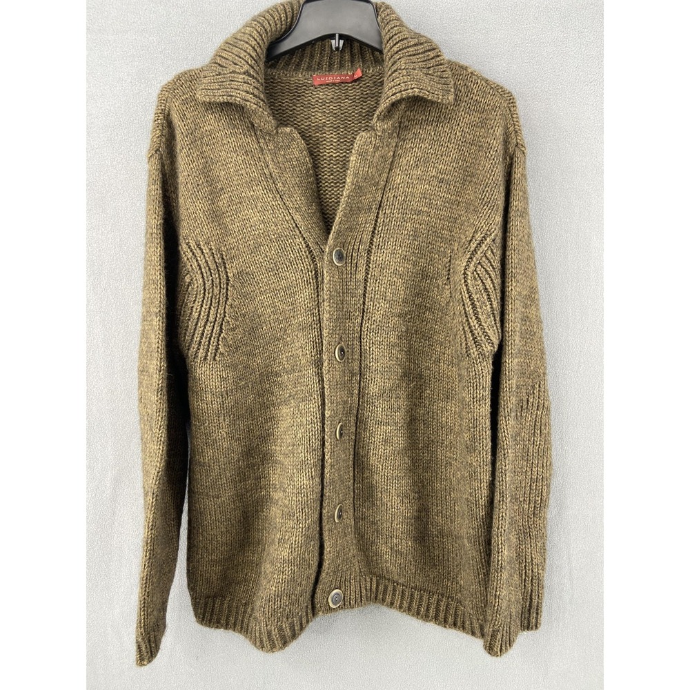 Luidiana Sweater Mens Large Brown Cardigan Dad Chunky Italy Wool Blend‎